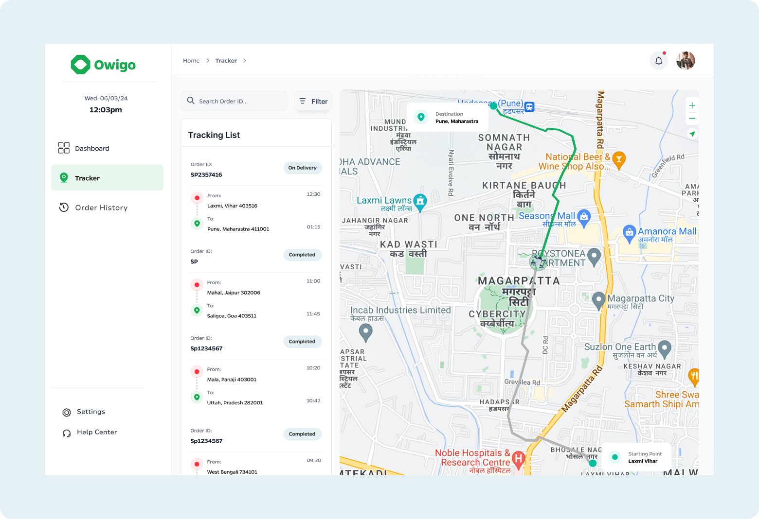 Owigo tracking interface one